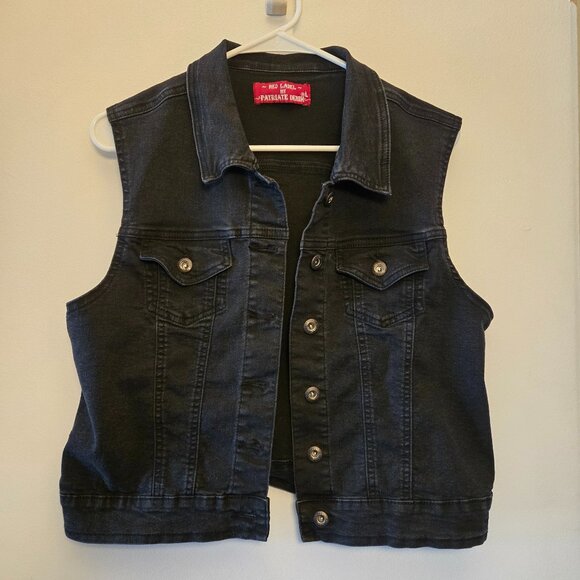 Black Stone-Washed Denim Vest - Sz L - Picture 1 of 3